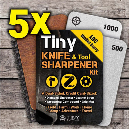 Tiny Knife Sharpener Kit - EDC features dual-sided sharpening tools for convenient wallet carry.
