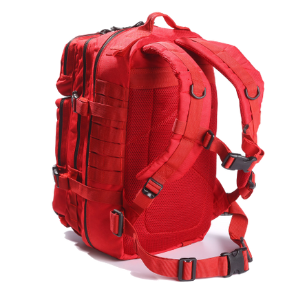 Side view of the EFA Tactical Trauma Kit backpack, highlighting adjustable shoulder straps, MOLLE webbing, and durable construction for field deployment.