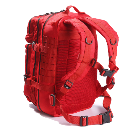 Side view of the EFA Tactical Trauma Kit backpack, highlighting adjustable shoulder straps, MOLLE webbing, and durable construction for field deployment.