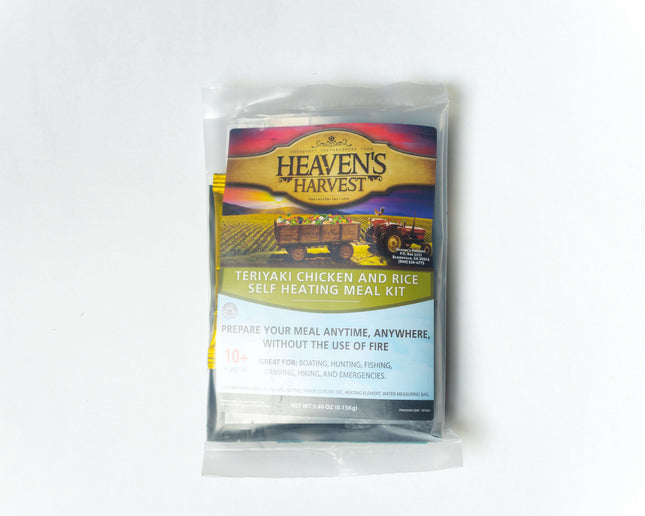 Self-Heating Meal Kit - Teriyaki Chicken and Rice packaging for emergency meals without fire.