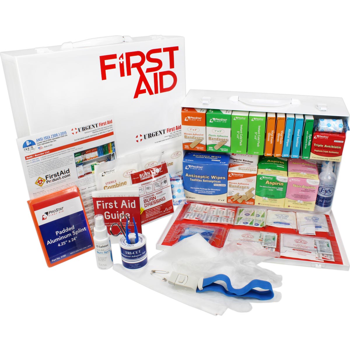 2-Shelf Industrial First Aid Station – 562 Pieces, ANSI Class B+, Metal Cabinet for 75-Person Worksites