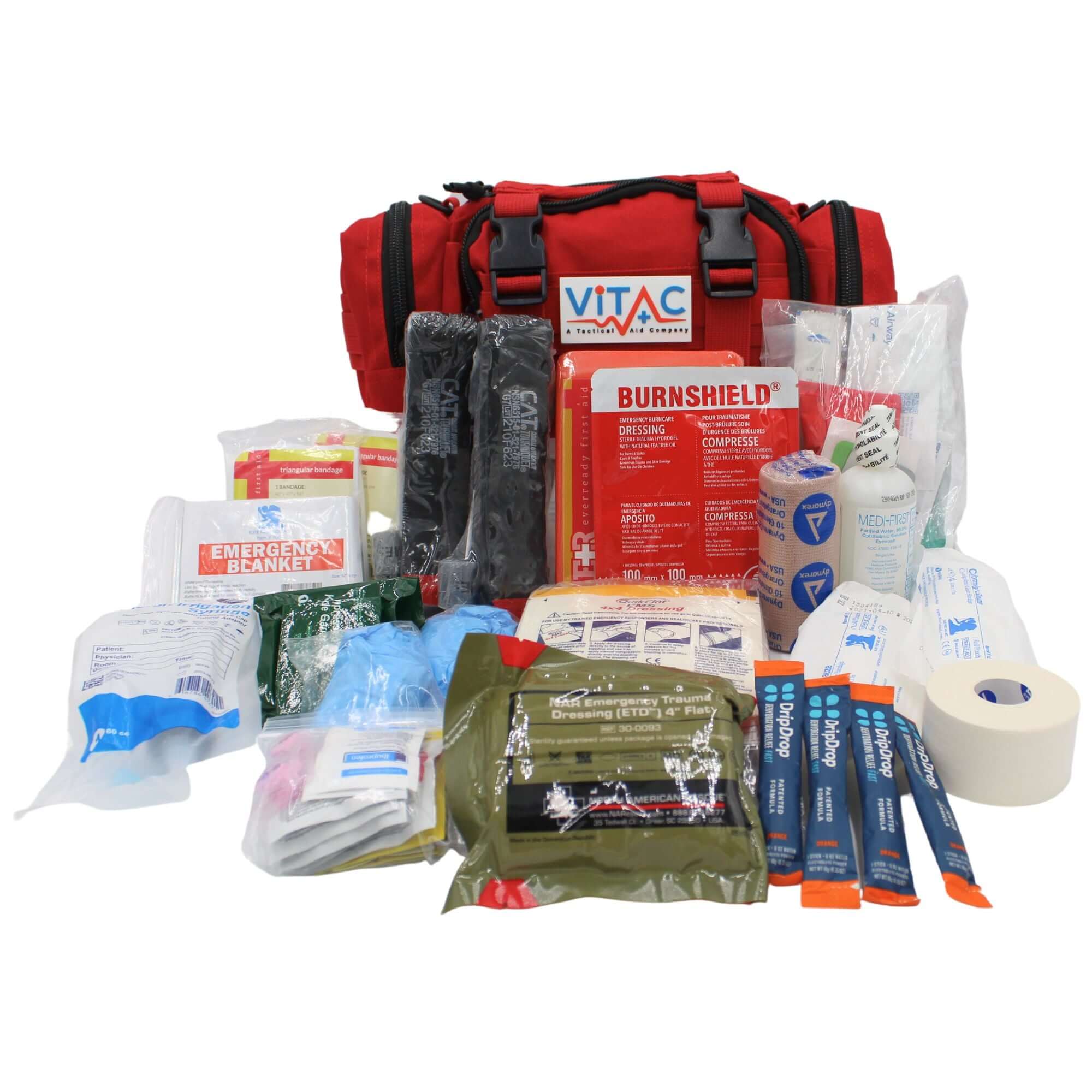 ViTAC Advanced Adventurer First Aid Kit with comprehensive trauma gear and wound care supplies.