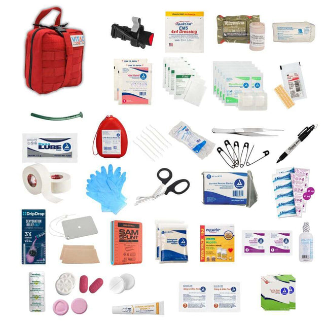 ViTAC Adventurer First Aid Kit with trauma tools, featuring medical supplies for hiking and outdoor emergencies.