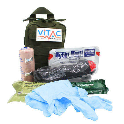 ViTAC EDC Trauma Kit featuring essential medical supplies for bleeding control in a compact pouch.