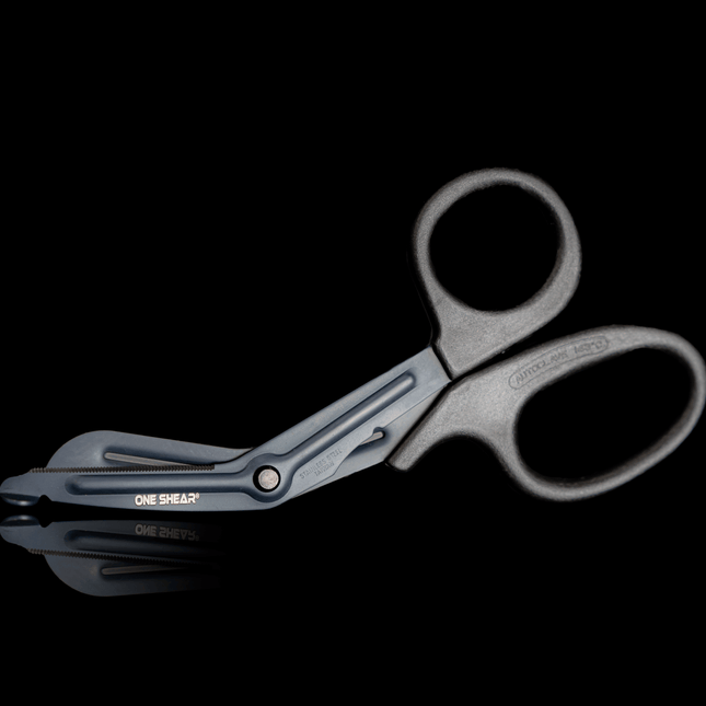 Basic Utility Shear, light weight medical scissor with black non-stick coating and blunt tip safety.