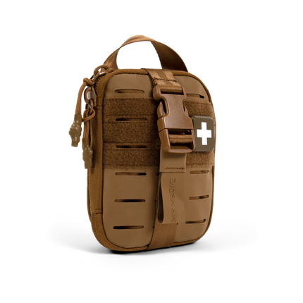 Sidekick IFAK Pouch by MyMedic in tan color, ideal for trauma care and easy attachment to belts or bags.