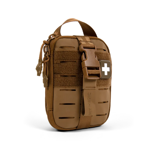 Sidekick IFAK Pouch by MyMedic in tan color, ideal for trauma care and easy attachment to belts or bags.