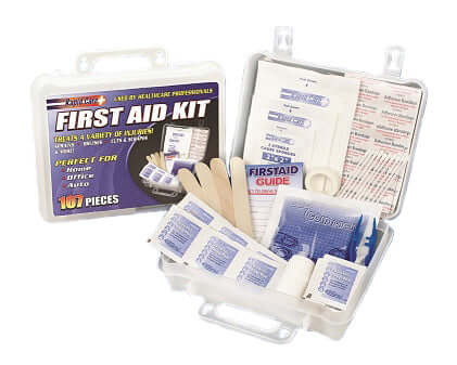 Complete first aid kit with 101 pieces, ideal for home, office, and travel emergency preparedness.