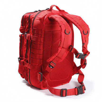 Side view of the EFA Tactical Trauma Kit backpack, highlighting adjustable shoulder straps, MOLLE webbing, and durable construction for field deployment.