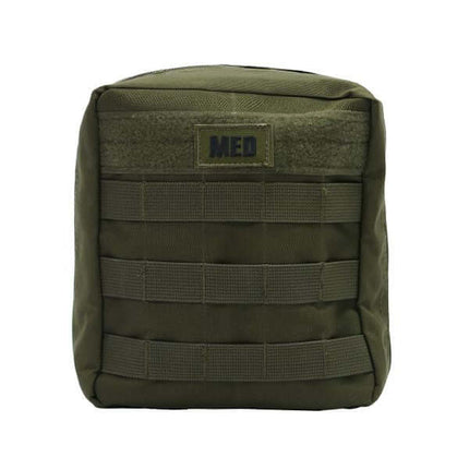 General Purpose First Aid Kit with MOLLE attachment and adjustable buckle in olive drab color.