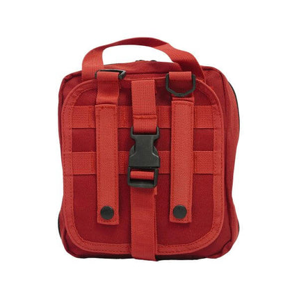 General Purpose First Aid Kit compact red bag with adjustable buckle strap and secure mounting options.