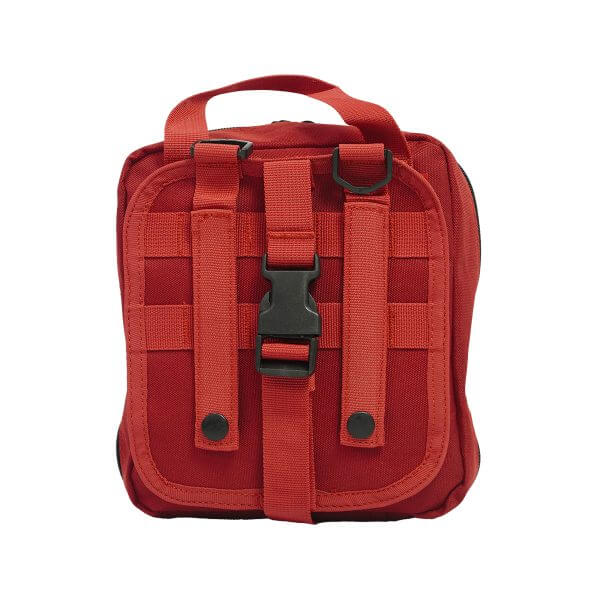 General Purpose First Aid Kit compact red bag with adjustable buckle strap and secure mounting options.