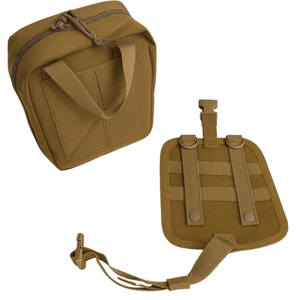 Two brown tactical bags on a beige background
