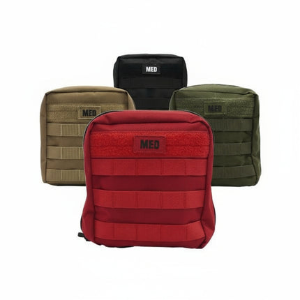 General Purpose IFAK First Aid Kits in various colors: red, black, green, and tan with MOLLE straps.