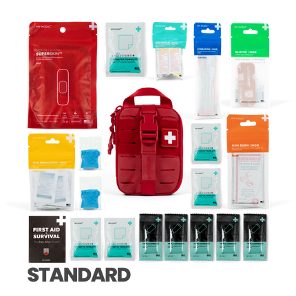 Sidekick IFAK Pouch by MyMedic containing various first aid supplies and survival kits.