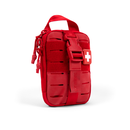 Sidekick IFAK Pouch by MyMedic in red with adjustable strap for trauma care and emergency needs.