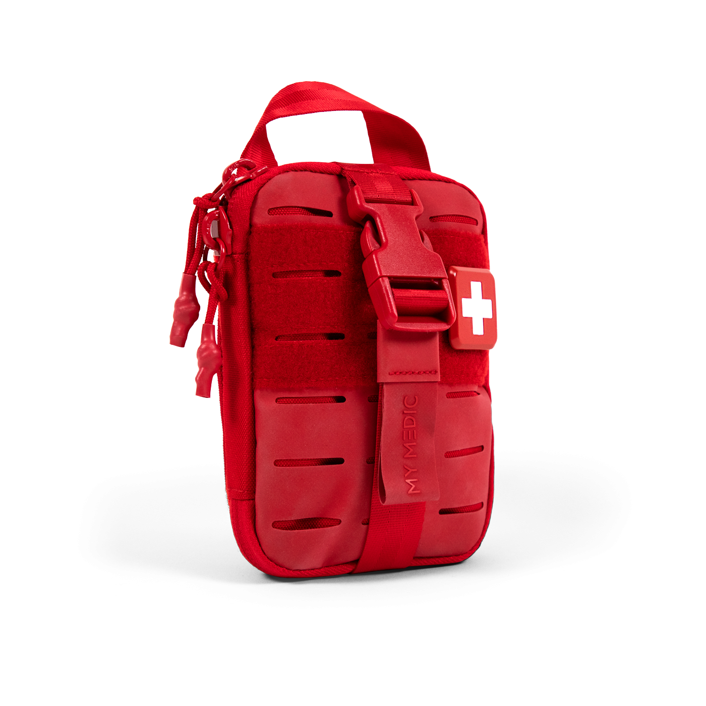 Sidekick IFAK Pouch by MyMedic in red with adjustable strap for trauma care and emergency needs.