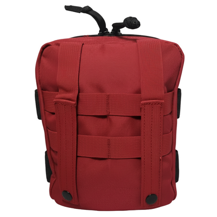 Military IFAK – Advanced red MOLLE-compatible pouch for trauma kit with straps.