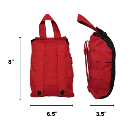 Trauma Kit – Patrol Pro w/CAT Tourniquet compact red pouch dimensions 8x6.5x3.5 inches for rapid-access medical supplies.