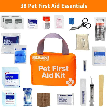 Pet First Aid Kit – Be Prepared for Pet Emergencies with 38 essential items for pet health and safety.