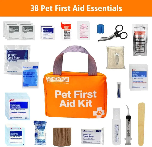 Pet First Aid Kit – Be Prepared for Pet Emergencies with 38 essential items for pet health and safety.