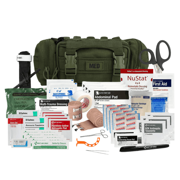 Rapid Response Trauma Kit w/Bleeding Control packed with essential medical supplies for emergencies.