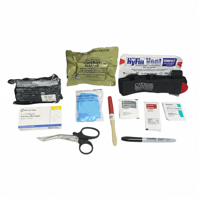 Recon IFAK – Contents Only, 31-Piece Individual Trauma First Aid Loadout with medical supplies and tools.