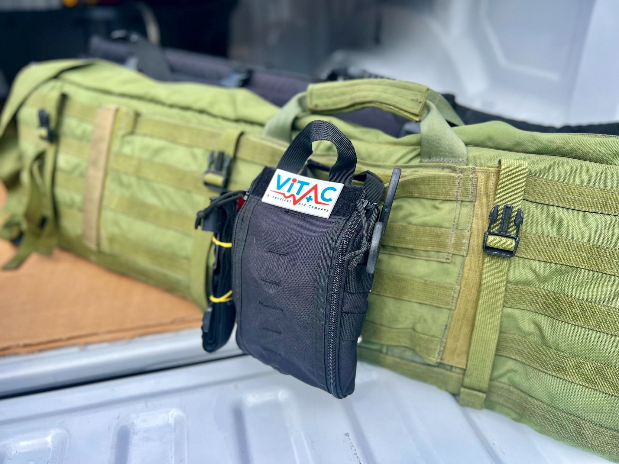 ViTAC Tactical Individual First Aid Kit, Black, Mounted on Gun Bag