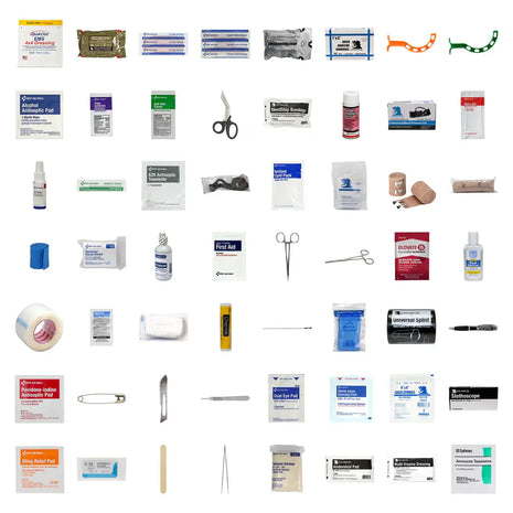 Collection of various medical supplies and equipment on a white background