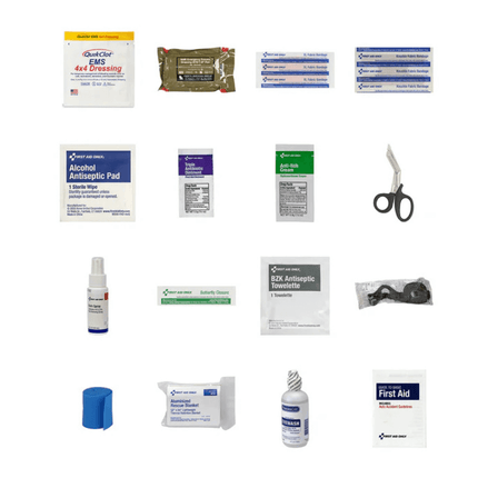 STOMP Medical Backpack | Fully Stocked contents including dressings, antiseptic pads, scissors, and first aid supplies.