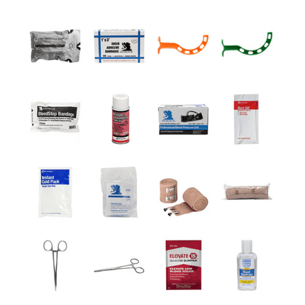 STOMP Medical Backpack | Fully Stocked medical supplies including bandages, cold packs, and antiseptics.