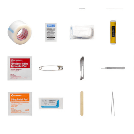 STOMP Medical Backpack | Fully Stocked medical supplies including adhesive tape, antiseptic pads, and surgical tools.
