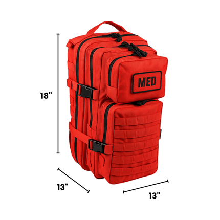 Tactical Trauma & First Aid Backpack with Advanced Bleeding Control, dimensions 18"x13"x13".
