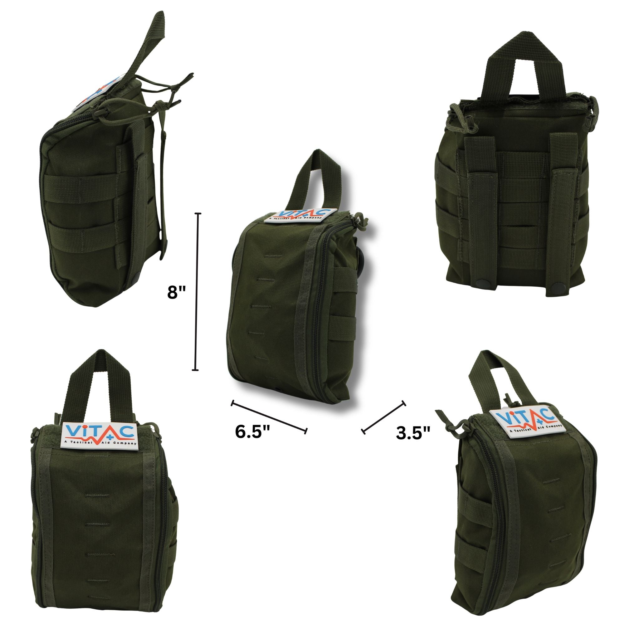 ViTAC Tactical Individual First Aid Kit, OD Green, All Sides