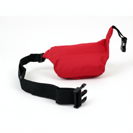 Red dog muzzle with black strap on a transparent background