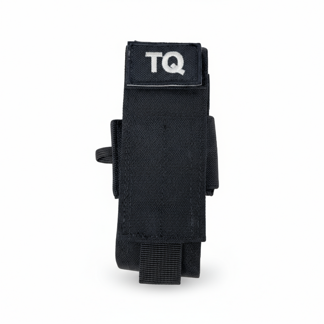 Black tactical magazine pouch with 'TQ' branding on a white background